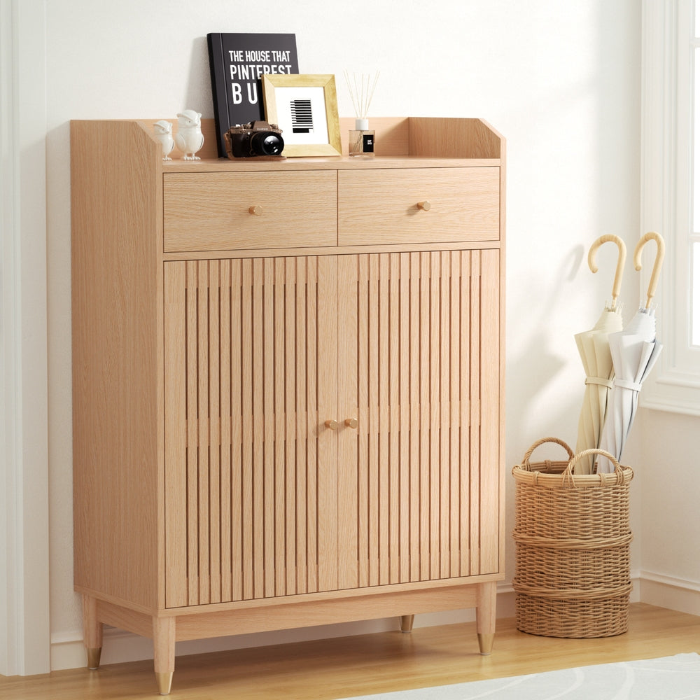 Shoe Rack Cabinet | 4-Tier | 16 Pairs | Pine