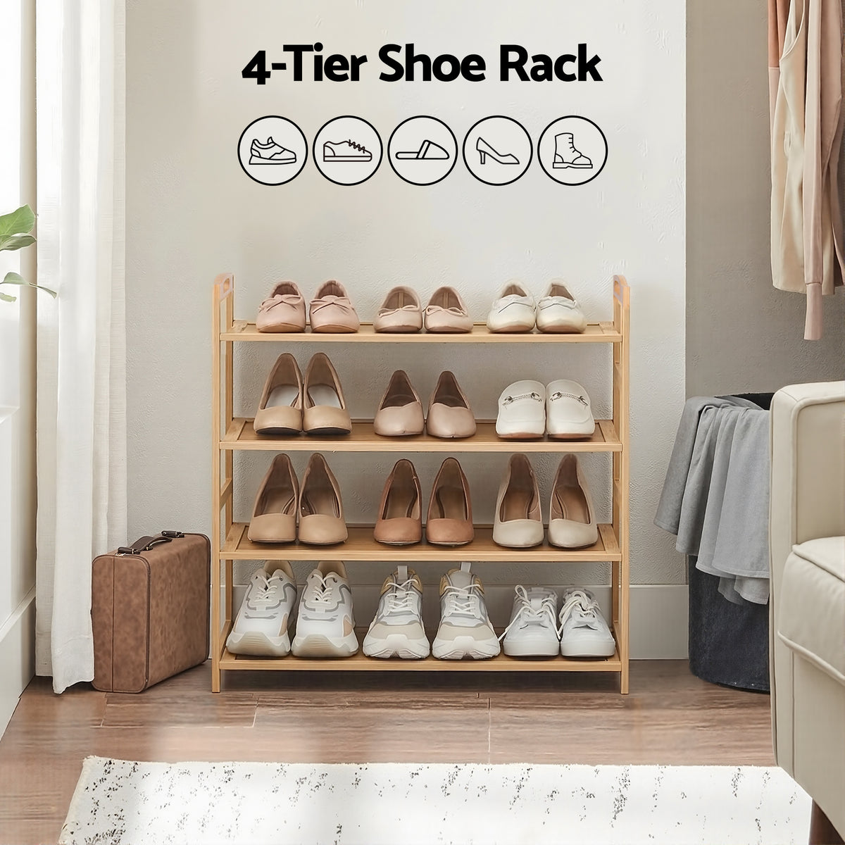 4 Tier Shoe Rack | Bamboo Storage Organiser