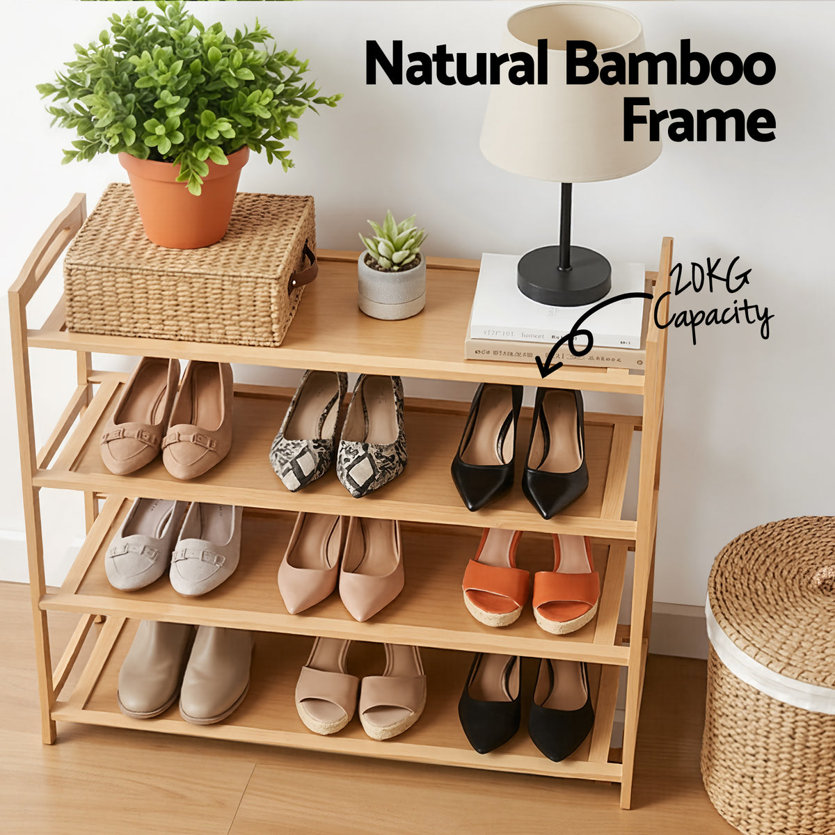 4 Tier Shoe Rack | Bamboo Storage Organiser
