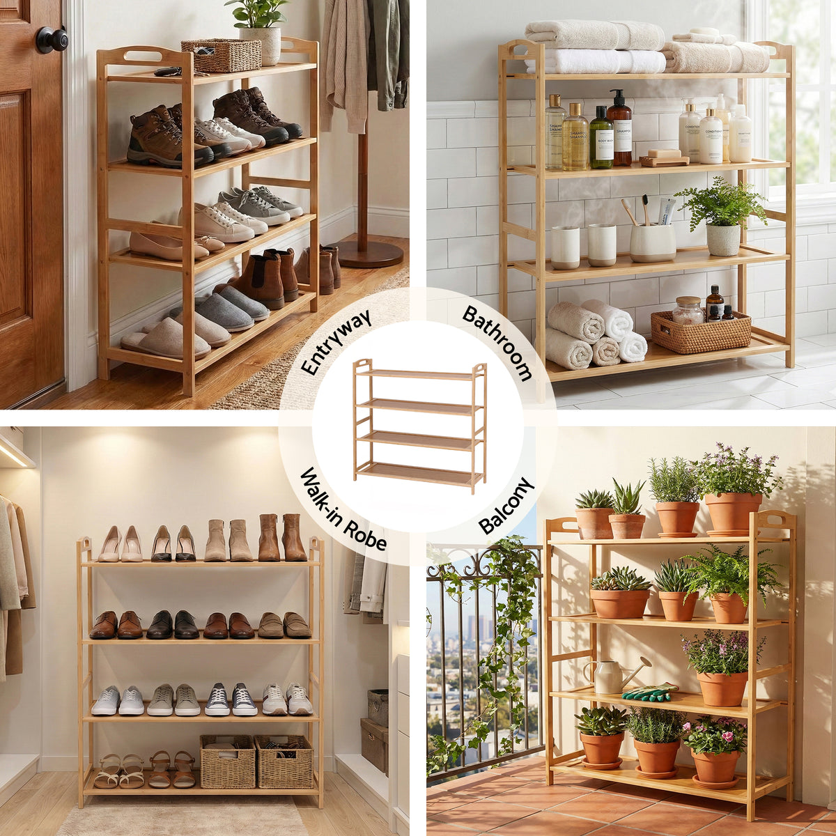 4 Tier Shoe Rack | Bamboo Storage Organiser