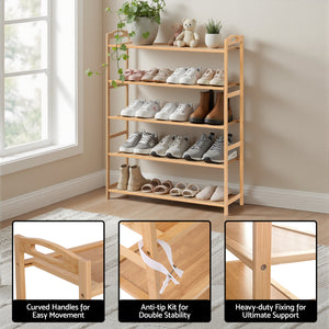 5 Tier Shoe Rack | Bamboo Storage Organiser