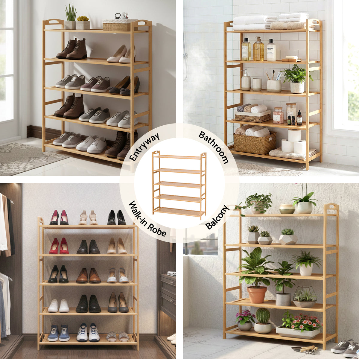 5 Tier Shoe Rack | Bamboo Storage Organiser