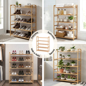 5 Tier Shoe Rack | Bamboo Storage Organiser