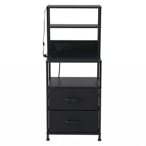 Artiss Bedside Table Tall Nightstand with Charging Station Drawers LED Black