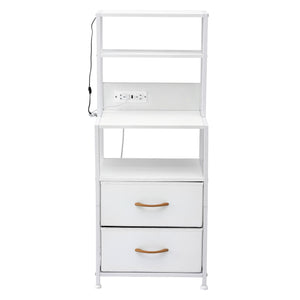 Artiss Bedside Table Tall Nightstand with Charging Station Drawers LED White