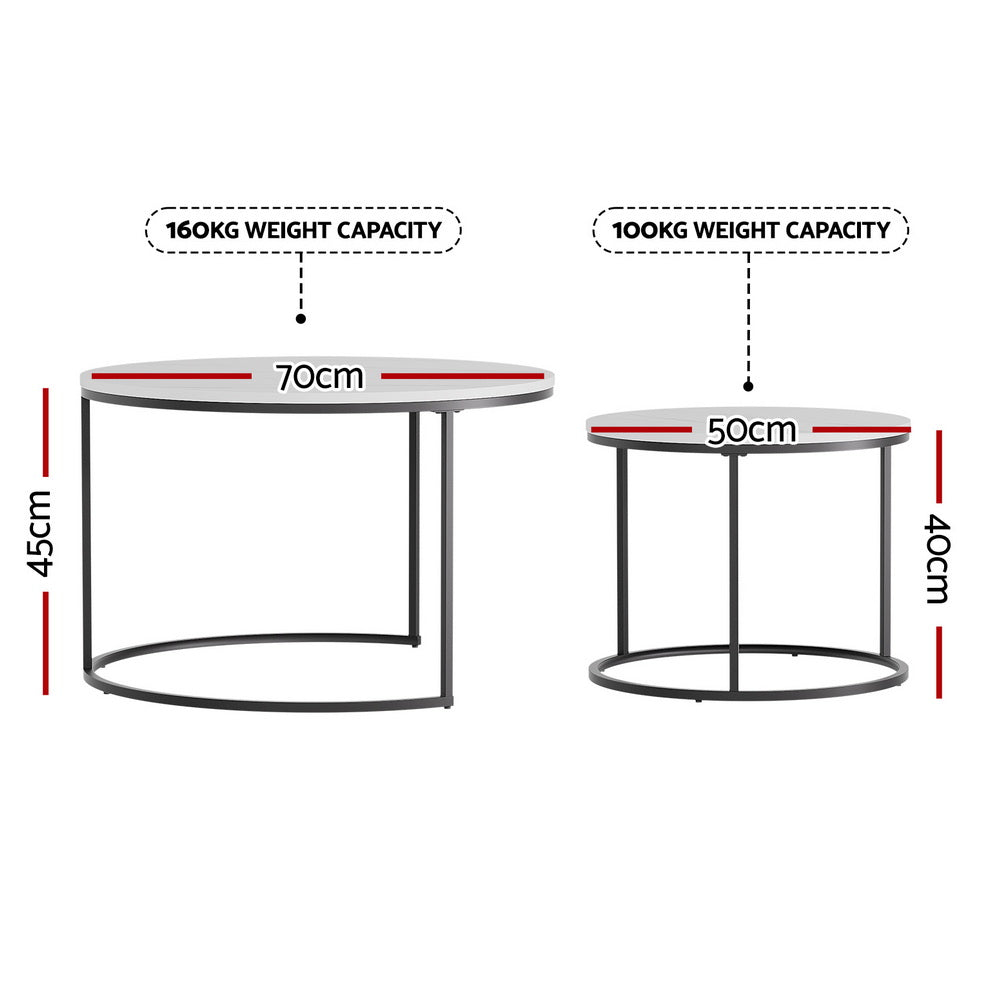 Nesting Table Set | 2pc | Marble Look Coffee Tables | Compact