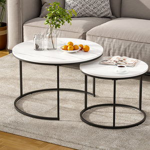 Nesting Table Set | 2pc | Marble Look Coffee Tables | Compact