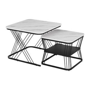 Nesting Coffee Tables Set 2pc | Marble Effect | Space Saving