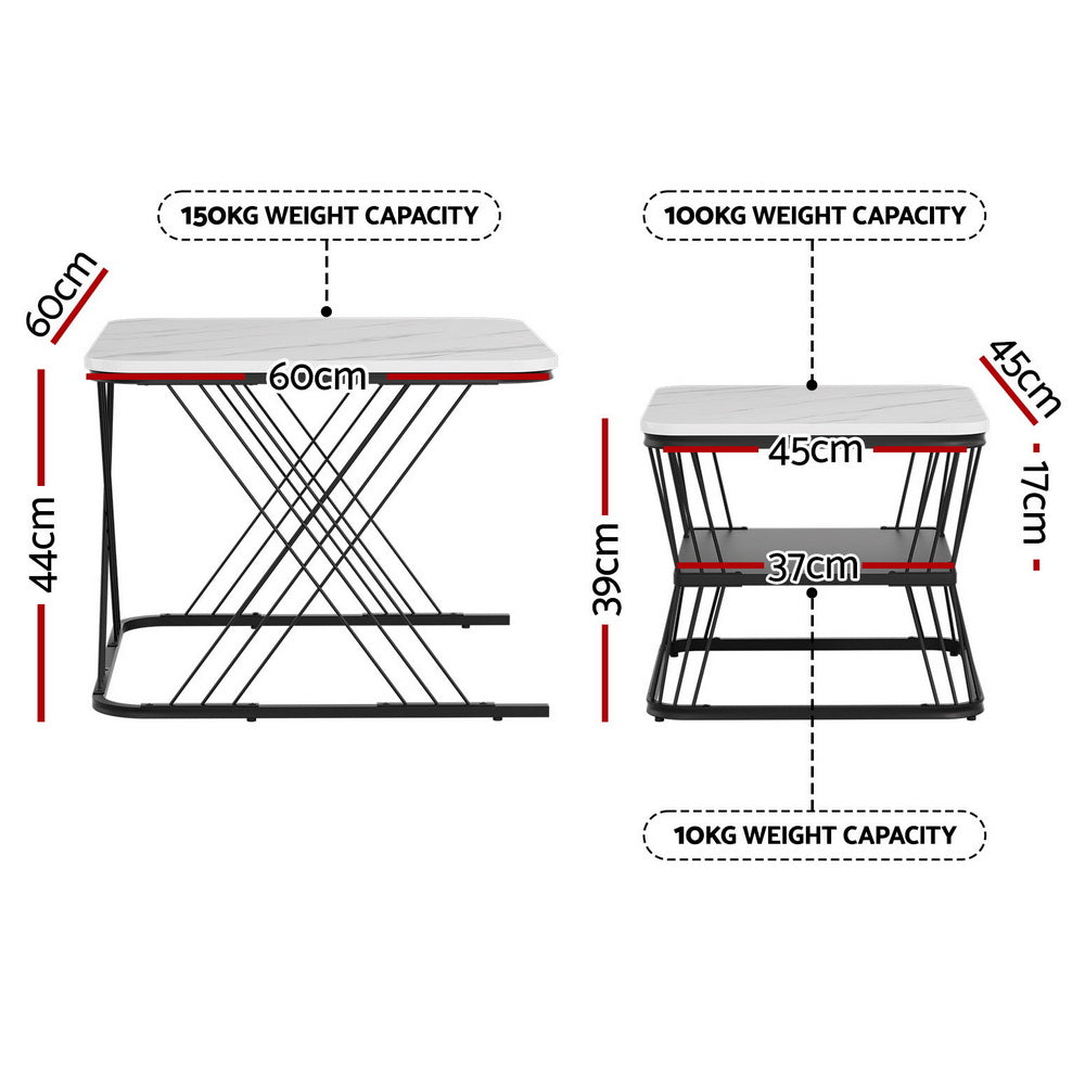 Nesting Coffee Tables Set 2pc | Marble Effect | Space Saving