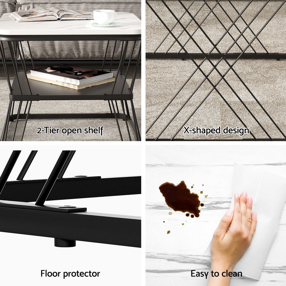Nesting Coffee Tables Set 2pc | Marble Effect | Space Saving