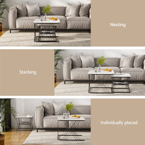 Nesting Coffee Tables Set 2pc | Marble Effect | Space Saving