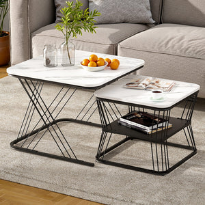 Nesting Coffee Tables Set 2pc | Marble Effect | Space Saving