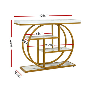 Artiss Console Table Marble Effect 4-Tier Shelves 105CM White&Gold