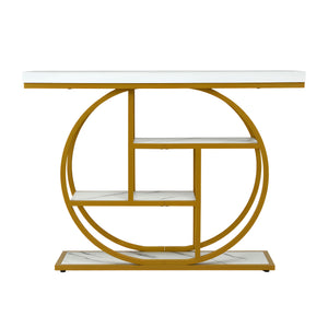 Artiss Console Table Marble Effect 4-Tier Shelves 105CM White&Gold