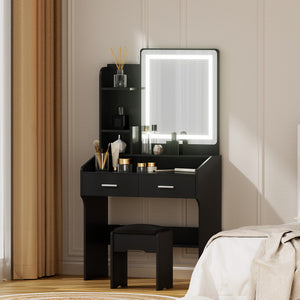 Vanity Table Set | LED Lights | Stool Included | Black