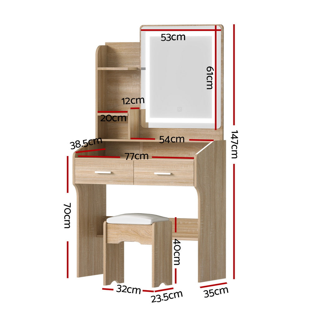 Dressing Table | LED Vanity Desk Set | Stool Included | Wood