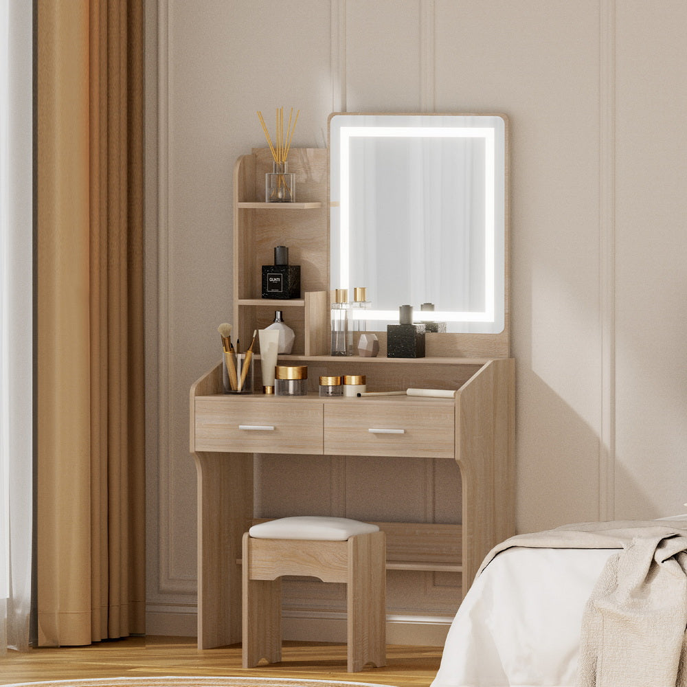 Dressing Table | LED Vanity Desk Set | Stool Included | Wood