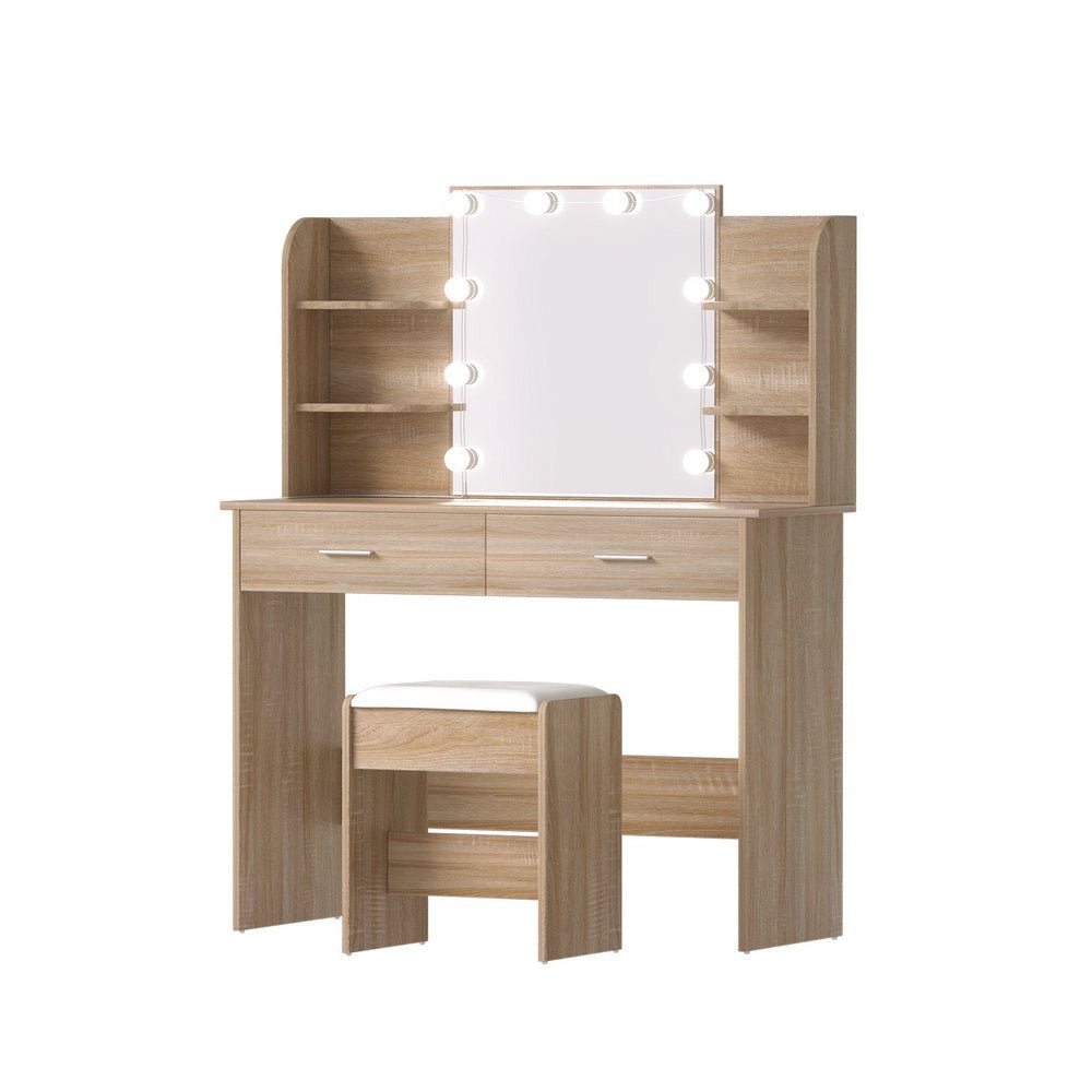 Dressing Table Set | Stool Included | 10 LED Bulbs | Wood