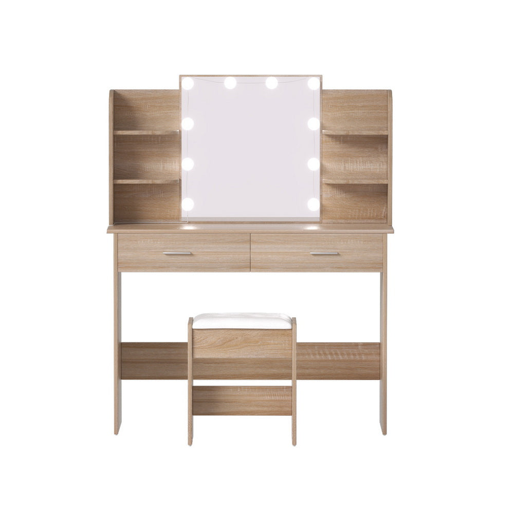Dressing Table Set | Stool Included | 10 LED Bulbs | Wood