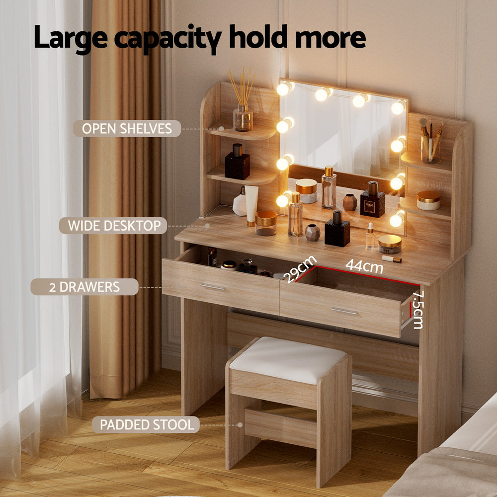Dressing Table Set | Stool Included | 10 LED Bulbs | Wood