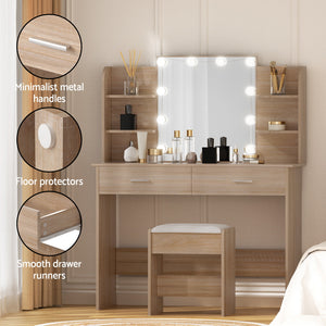 Dressing Table Set | Stool Included | 10 LED Bulbs | Wood