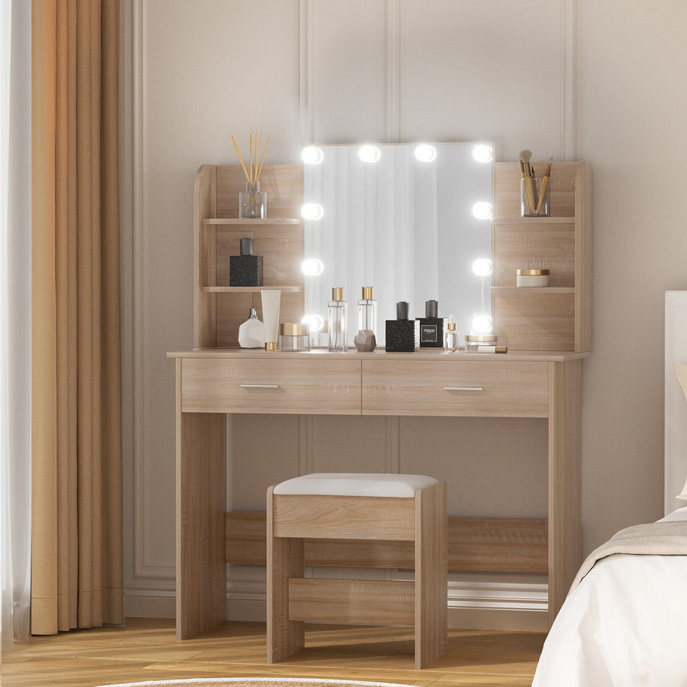 Dressing Table Set | Stool Included | 10 LED Bulbs | Wood