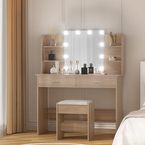 Dressing Table Set | Stool Included | 10 LED Bulbs | Wood