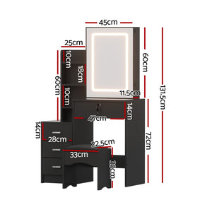 Dressing Table Set | Vanity Desk with Stool & LED Lights | Black Finish