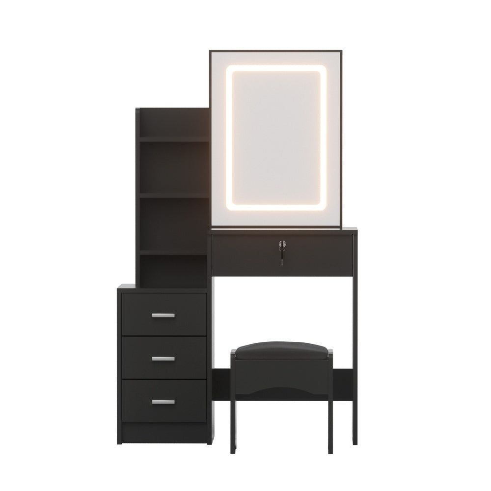 Dressing Table Set | Vanity Desk with Stool & LED Lights | Black Finish