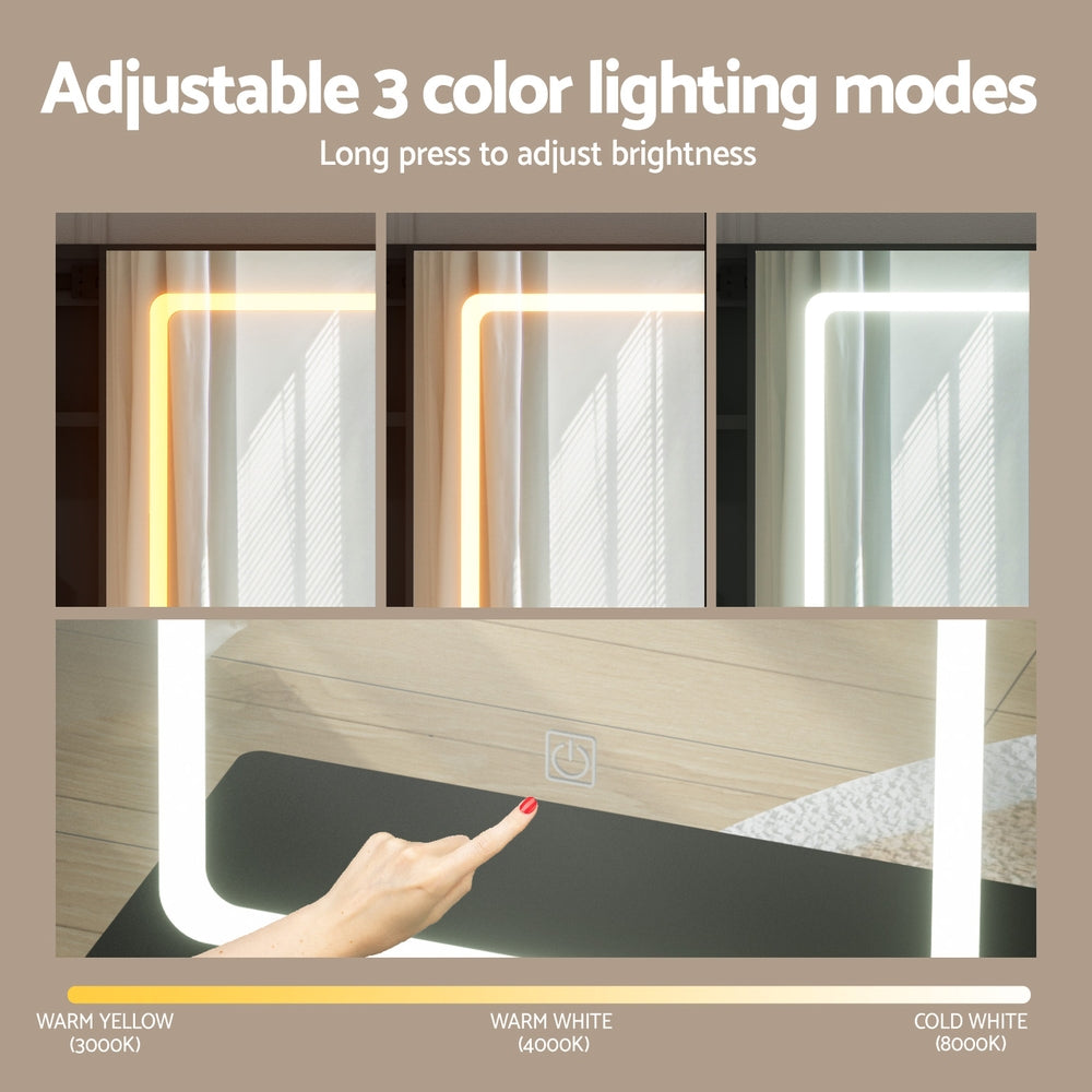 Dressing Table Set | Vanity Desk with Stool & LED Lights | Black Finish