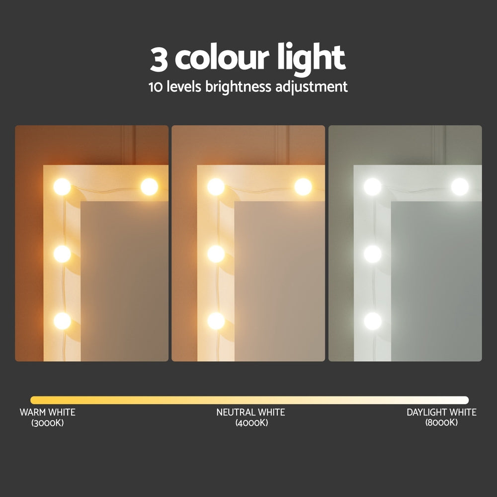 Dressing Table Set | Vanity Desk with Stool & 10 LED Bulbs | White Finish