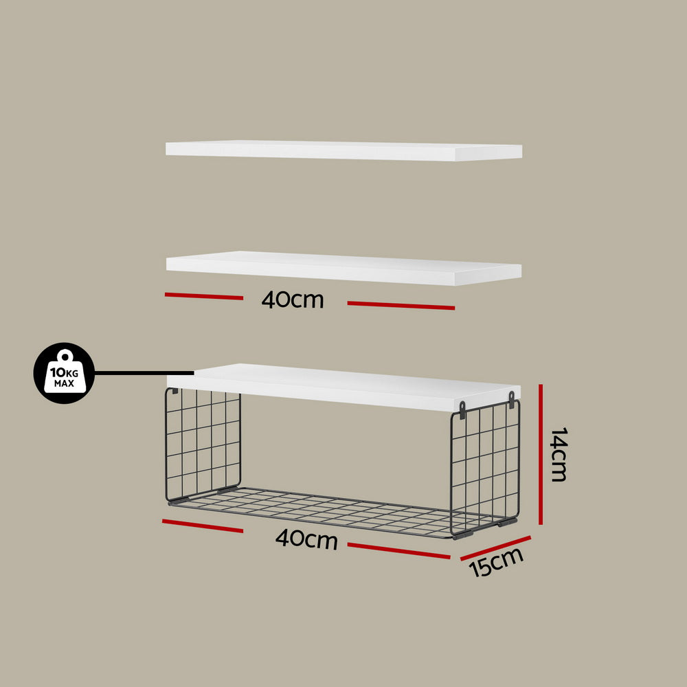 Floating Wall Shelves Set 3pc | Wall Mounted | White