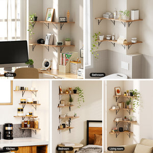 Corner Floating Shelves Set 4pc | Wall Mounted | Wood