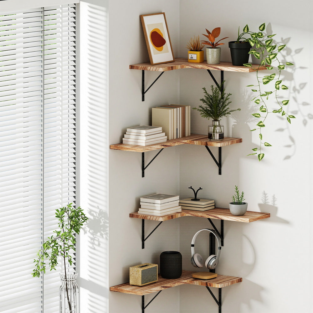 Corner Floating Shelves Set 4pc | Wall Mounted | Wood