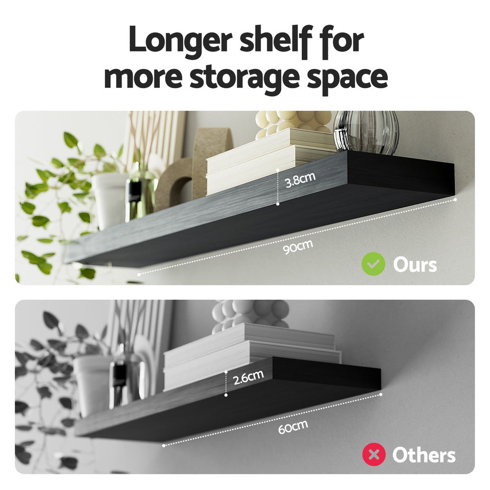 Floating Wall Shelves Set 2pc | 90cm | Black