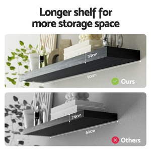 Floating Wall Shelves Set 2pc | 90cm | Black