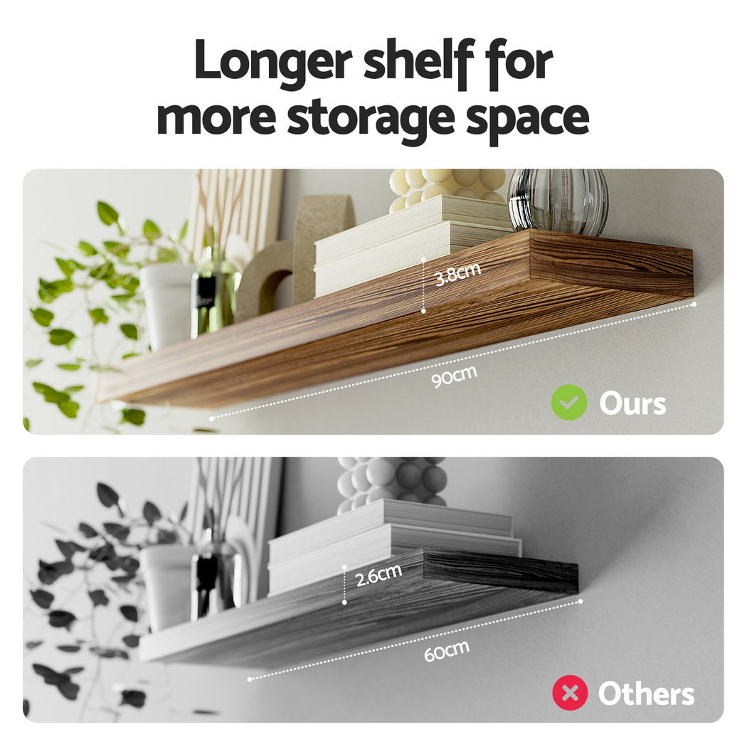 Floating Wall Shelves Set 2pc | 90cm | Wood Finish