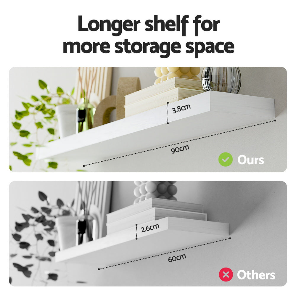 Floating Wall Shelves Set 2pc | 90cm | White