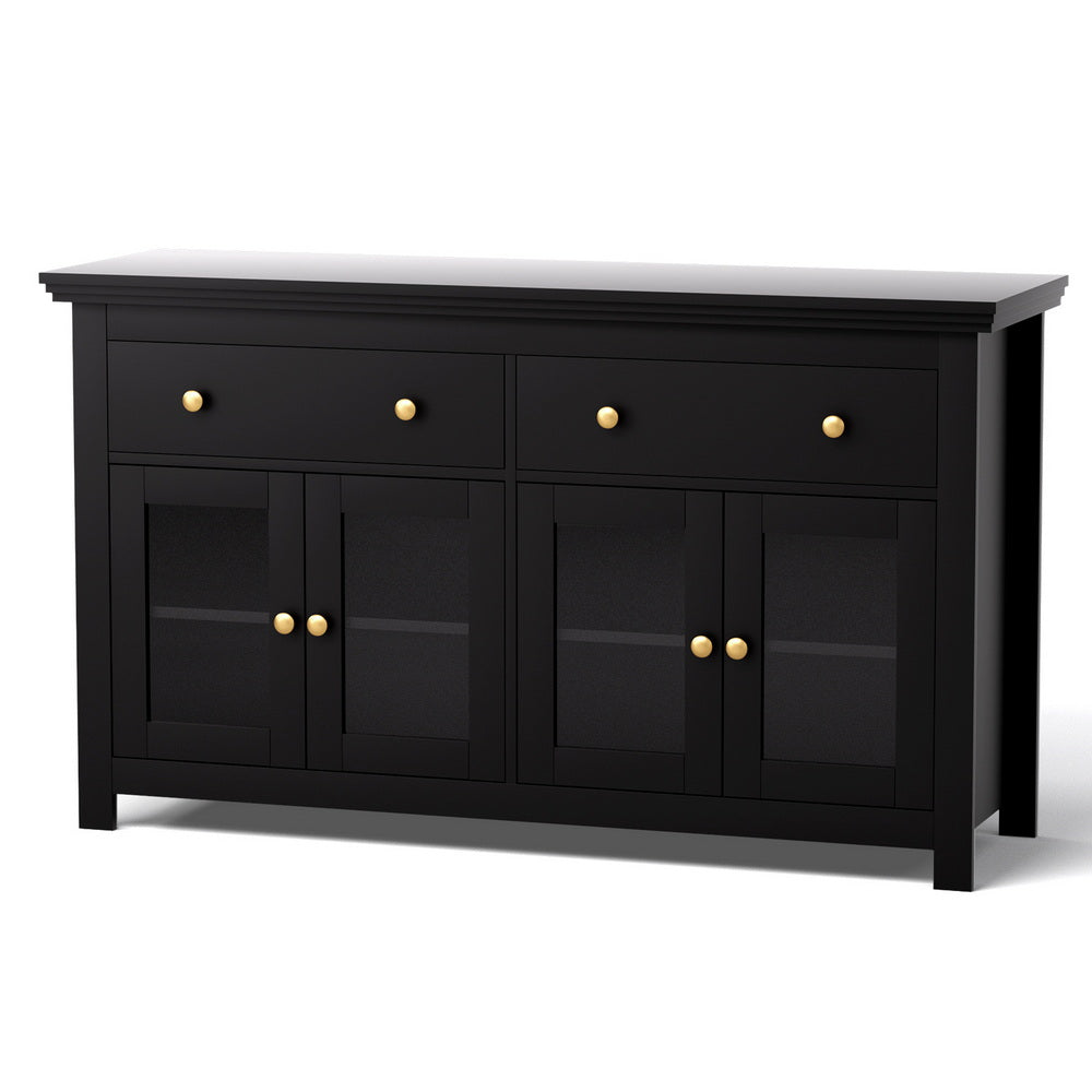 Buffet Sideboard | Clear Door + Drawer | Kitchen Storage Cabinet | Black