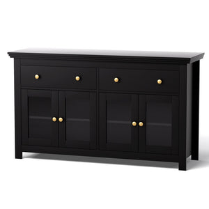 Buffet Sideboard | Clear Door + Drawer | Kitchen Storage Cabinet | Black