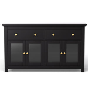 Buffet Sideboard | Clear Door + Drawer | Kitchen Storage Cabinet | Black