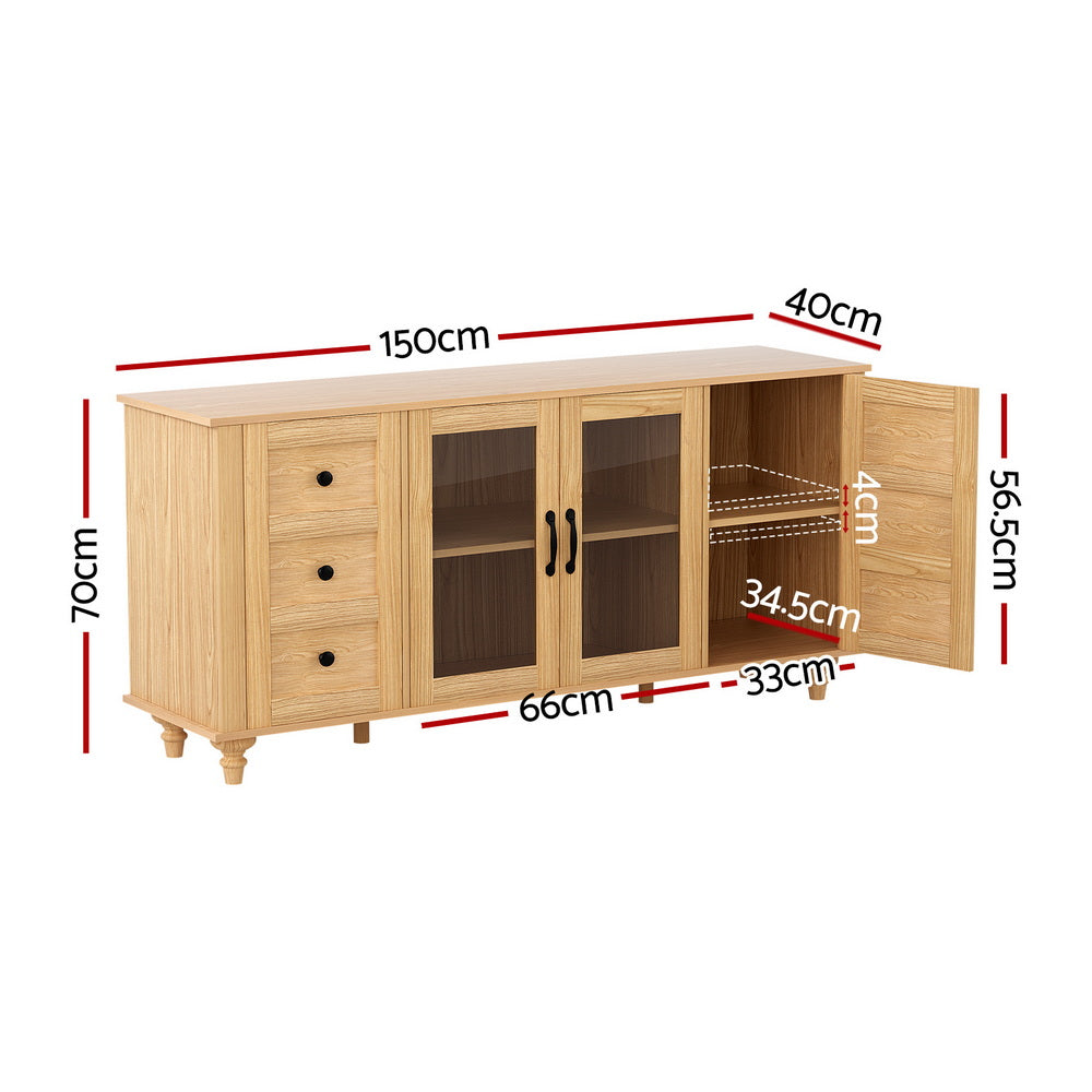 Sideboard Storage Cabinet | 150cm | Faux Drawer Detail | Pine