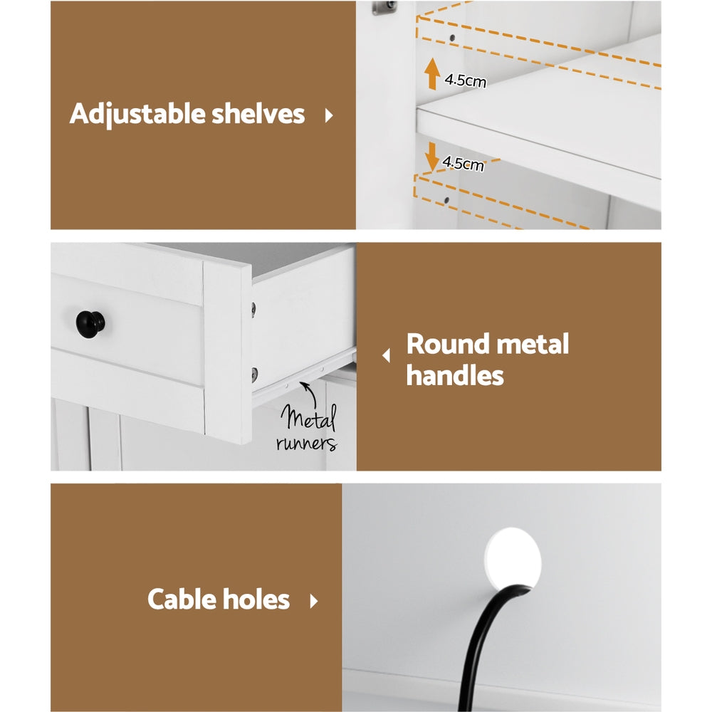 Buffet Sideboard Cabinet | Cupboard Pantry Storage | Shelves Hutch | White