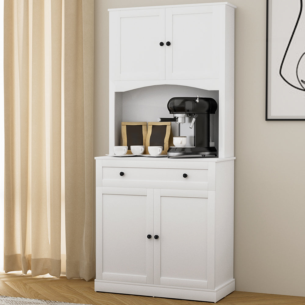 Buffet Sideboard Cabinet | Cupboard Pantry Storage | Shelves Hutch | White