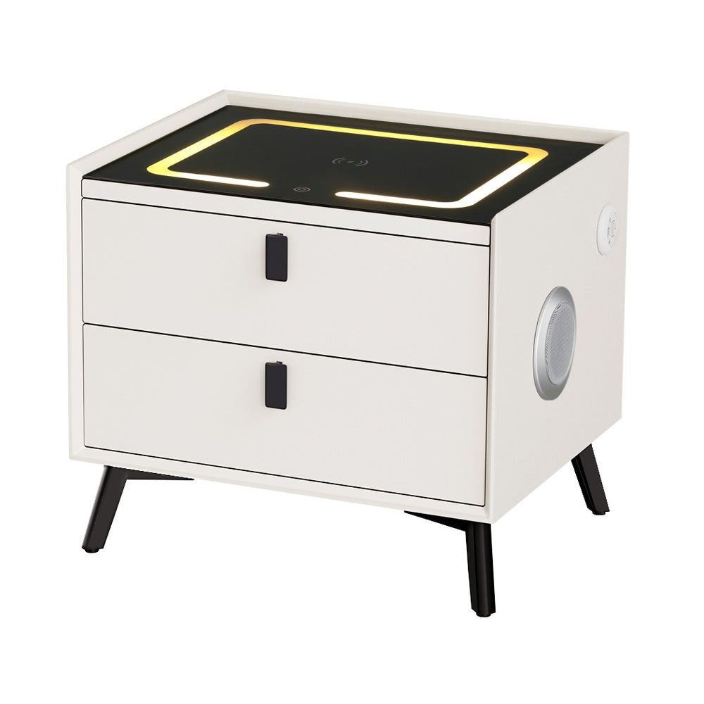 Smart Bedside Table | 2 Drawers | Wireless Charging Ports | LED White | AIKA