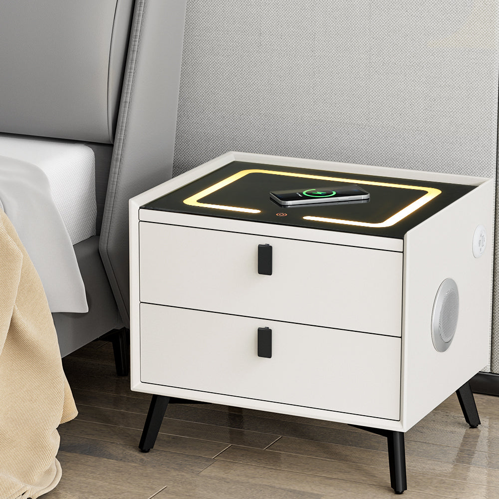 Smart Bedside Table | 2 Drawers | Wireless Charging Ports | LED White | AIKA