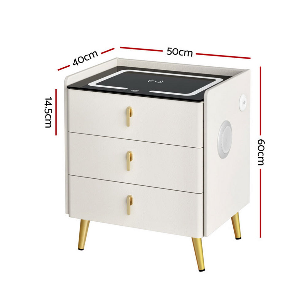 Bedside Table | Wireless Charging | ALMA | White