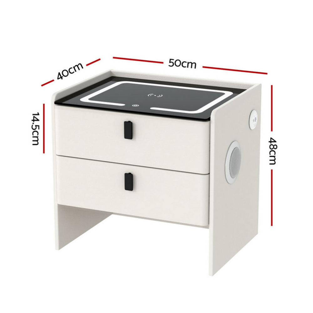Smart Bedside Table | Wireless Charging | BESS | White