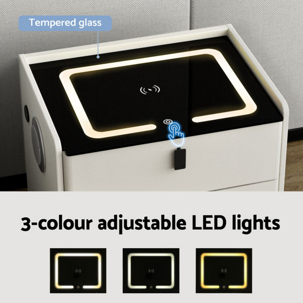 Smart Bedside Table | Wireless Charging | BESS | White
