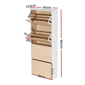 Shoe Rack Cabinet | 24 Pair Storage | Adjustable Shelves | Pine Finish